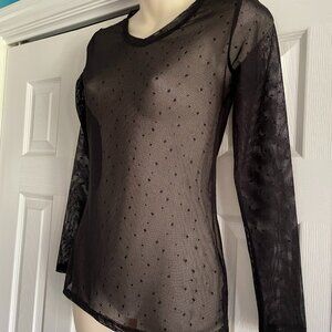 Black Sheer Long Sleeve Dot Party Top Size Small